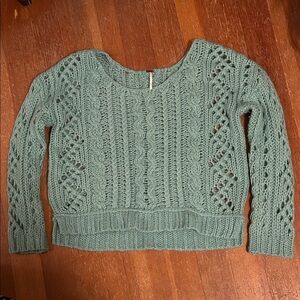 Free people beautiful green open knot cropped sweater